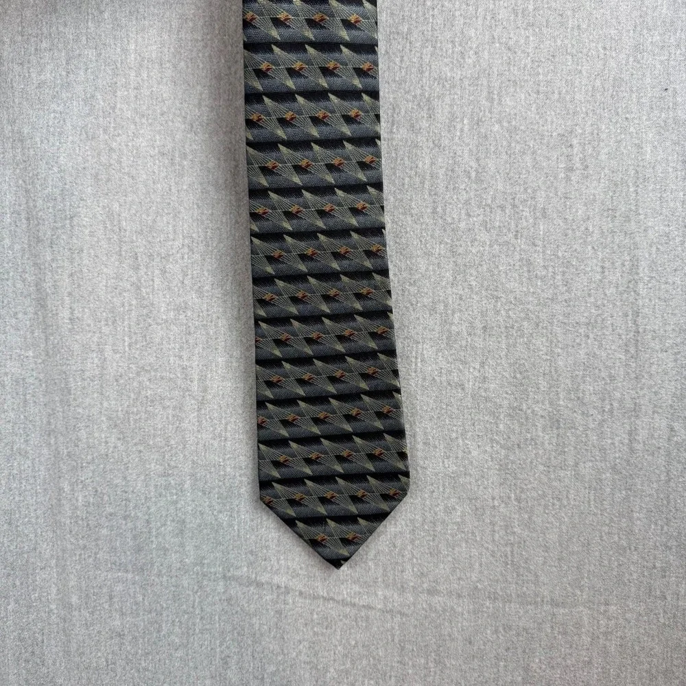 Millennium‎ I Mens Silk Necktie Gray Geometric Abstract USA Vintage 1990s